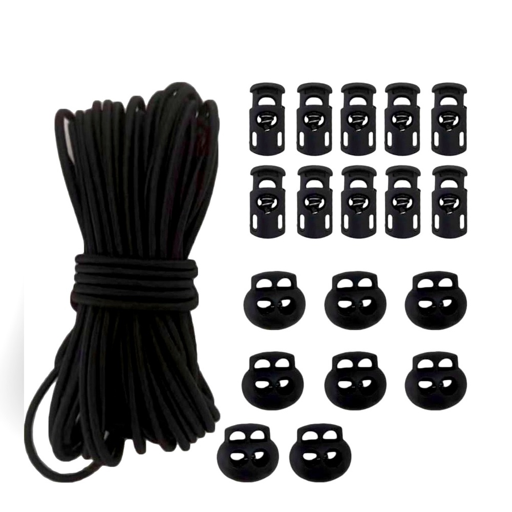 19-Piece Cord Lock & Elastic Cord Set – Black Perfect for DIY projects & repairs